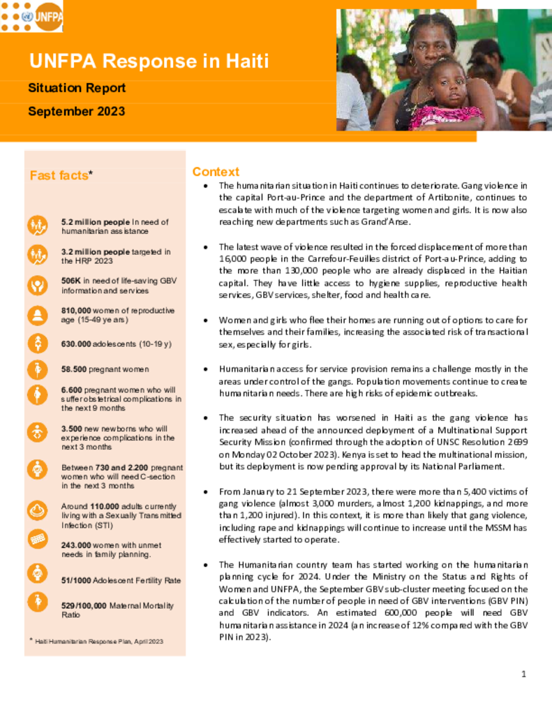 UNFPA Response in Haiti Situation Report - September 2023